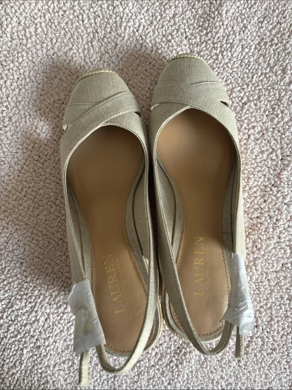 Lauren Ralph Lauren Linen Slingback Espadrille Wedges in Beige